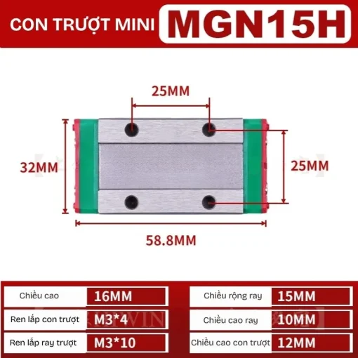 Thanh trượt đơn MGN15H (thép hợp kim) - Ảnh 2