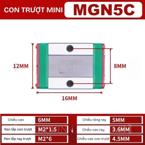 Thanh trượt đơn MGN5C (thép không gỉ) - Ảnh 2