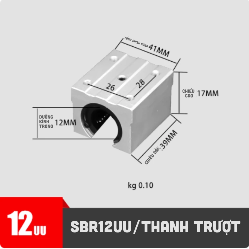 Con trượt tròn có đế thân ngắn SBR12UU (Bi trượt tròn có đế) - Ảnh 2