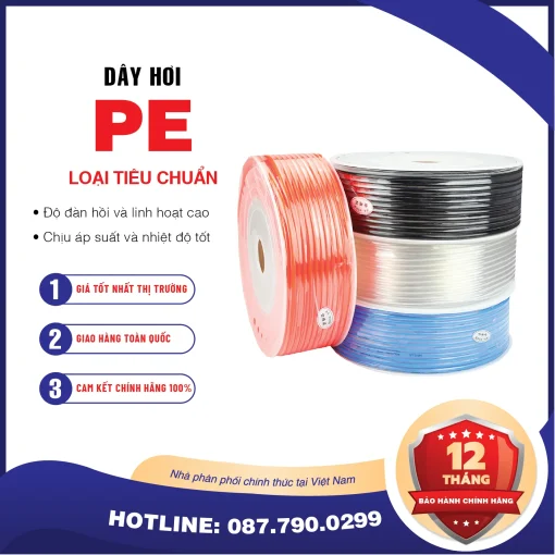 PE12x8 Dây hơi khí nén PE AKS (PE12x8 Màu: trắng, đen, xanh, cam)